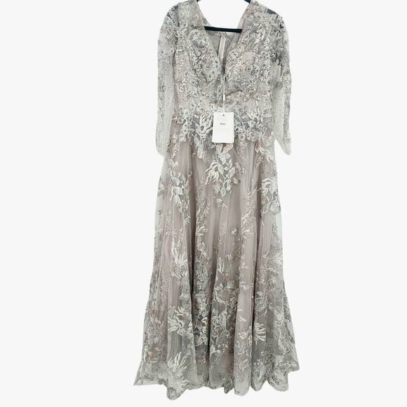 Mac Duggal Vintage Lilac Floral Embroidered Long Sleeve A-Line Gown Size 10 NWT - Picture 5 of 12